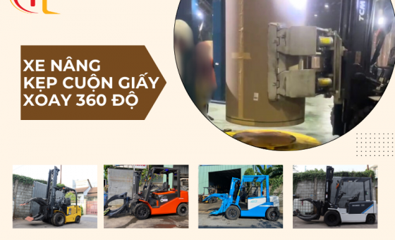 XE NÂNG KẸP GIẤY CUỘN XOAY 360 ĐỘ